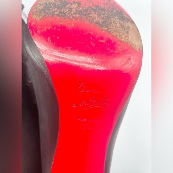 Christian Louboutin Black leather & Mesh peep toe Disorder booties 120mm EU 38 - Picture 14 of 15